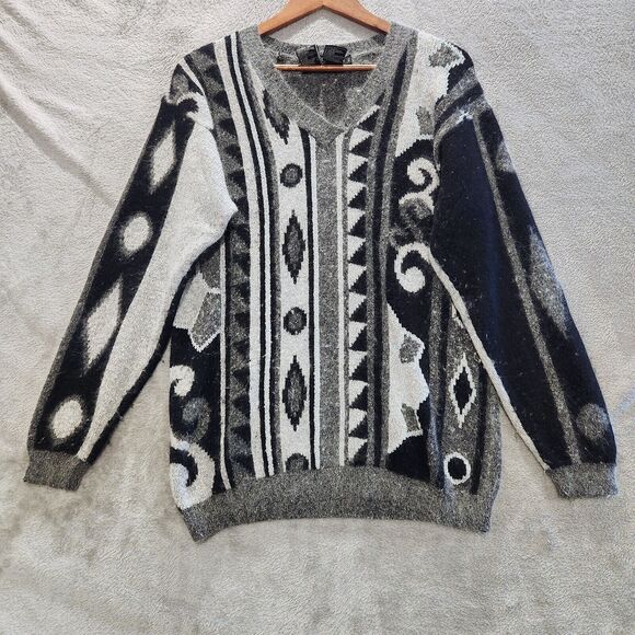 IB Diffusion Vintage Womens Silk Rabbit Angora Knit Geometric Sweater Size Small - Picture 1 of 10